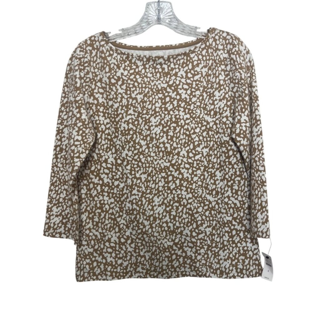 The Talbots Tee 3/4 Sleeve Tshirt Small‎ Tan White New Cotton Blend Casual